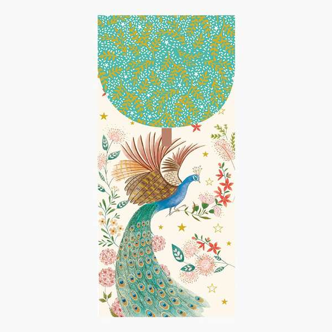 Pictura Tarjeta Money Cards - Tarjeta de Regalo Tipo Sobre Vertical - Tematica Pavo Real - 9.6x21.3cm - Embolsada Individualmente en Celofan - Incluid 1
