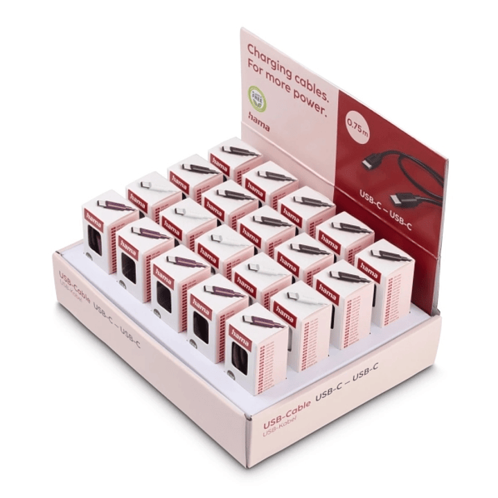 Hama Expositor con 20 Cables USB - Potencia Maxima 60W - Longitud 0.75m - Velocidad hasta 480Mbps - Blindado - Colores Surtidos 1
