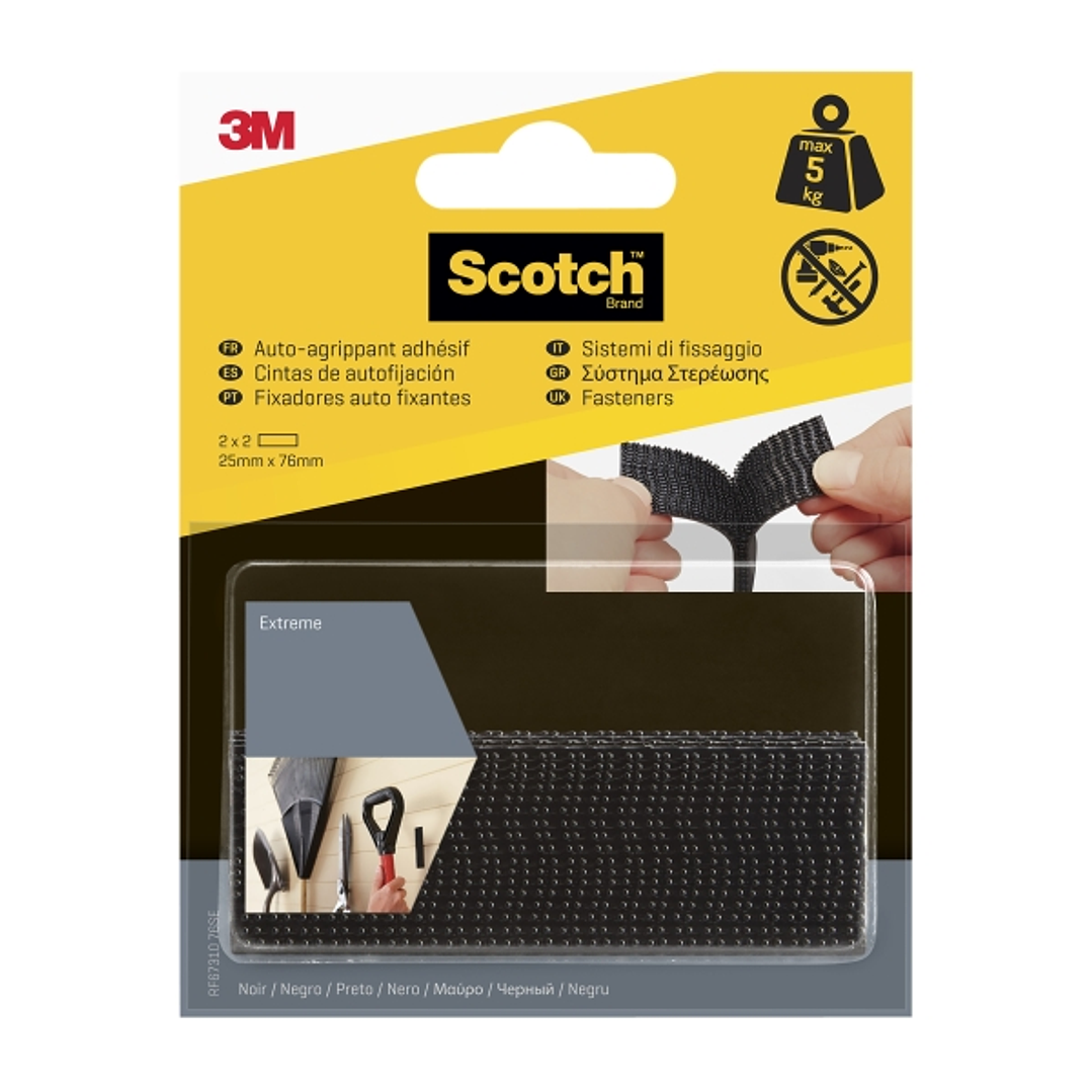 Scotch Extreme Pack de 2 Cierres Adhesivos Reposicionables - 25x75mm - Color Negro 1