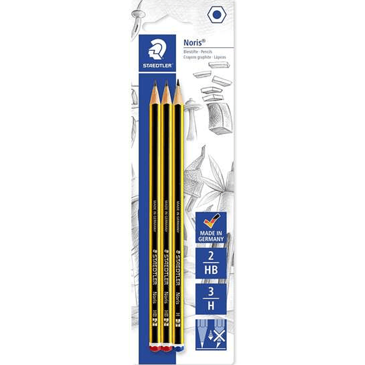 Staedtler Noris 120 Pack de 3 Lapices de Grafito Hexagonles - Graduaciones Surtidas - Resistencia a la Rotura - Madera de Bosques Sostenibles 1