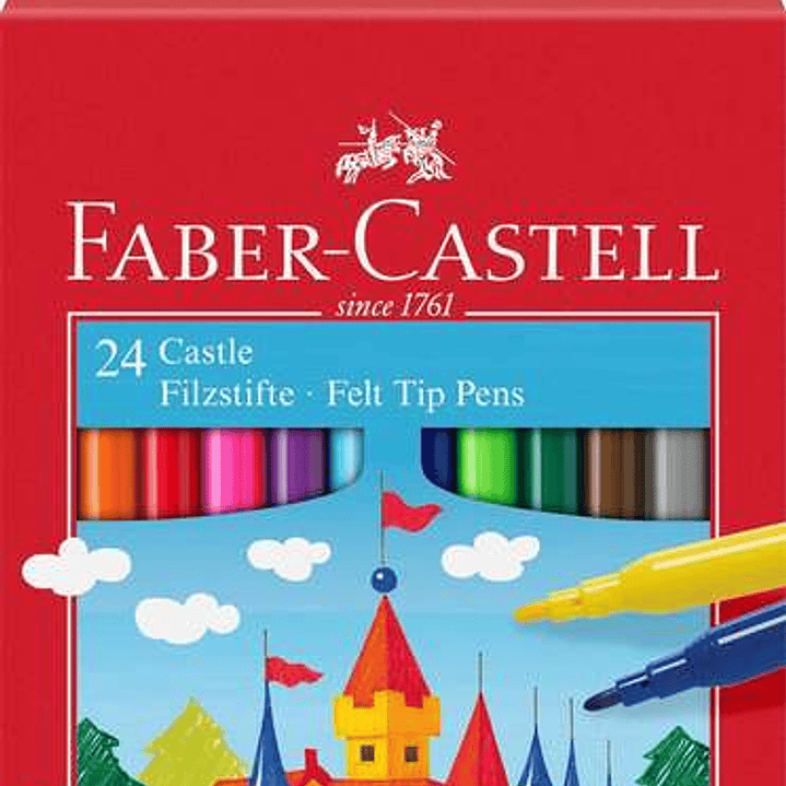 Faber-Castell Castle Pack de 24 Rotuladores - Tinta con Base de Agua Lavable - Colores Surtidos 1