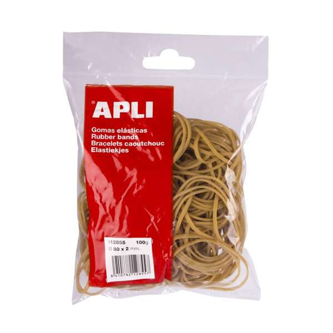 Apli Bolsa de Gomas Elasticas Ø 80x2mm 100grs - Gran Elasticidad y Excelente Resistencia - 70% de Caucho Natural 1