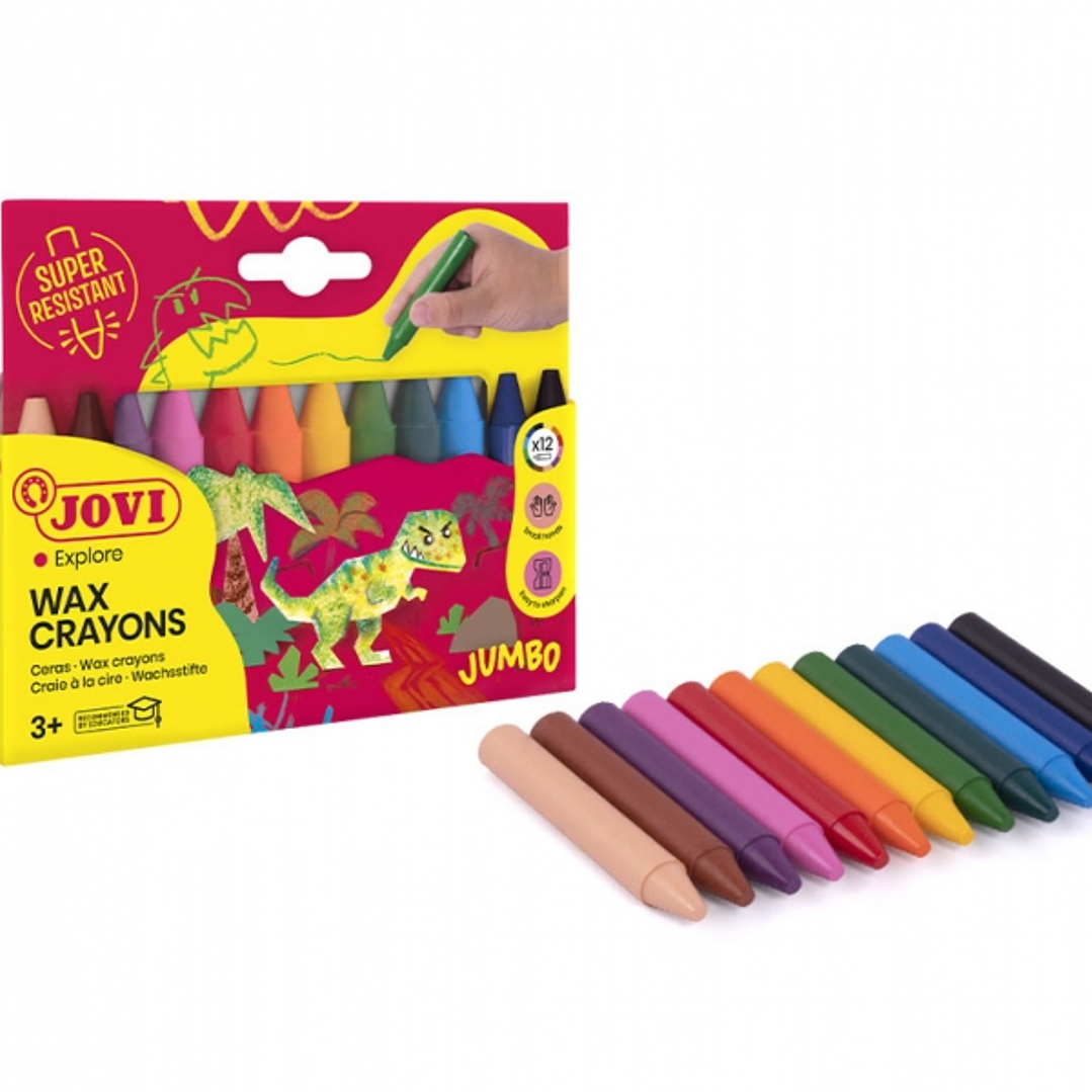 Jovi Jumbo Estuche de 12 Ceras Redondeadas - Resistentes - No Manchan - Colores Surtidos 1