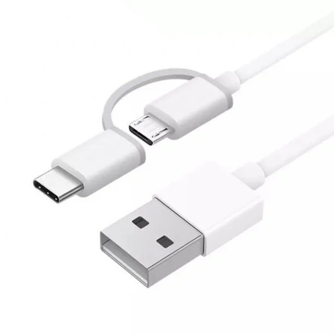 Xiaomi Cable USB-A a MicroUSB con Adaptador a USB-C - Longitud 1m - Color Blanco 1