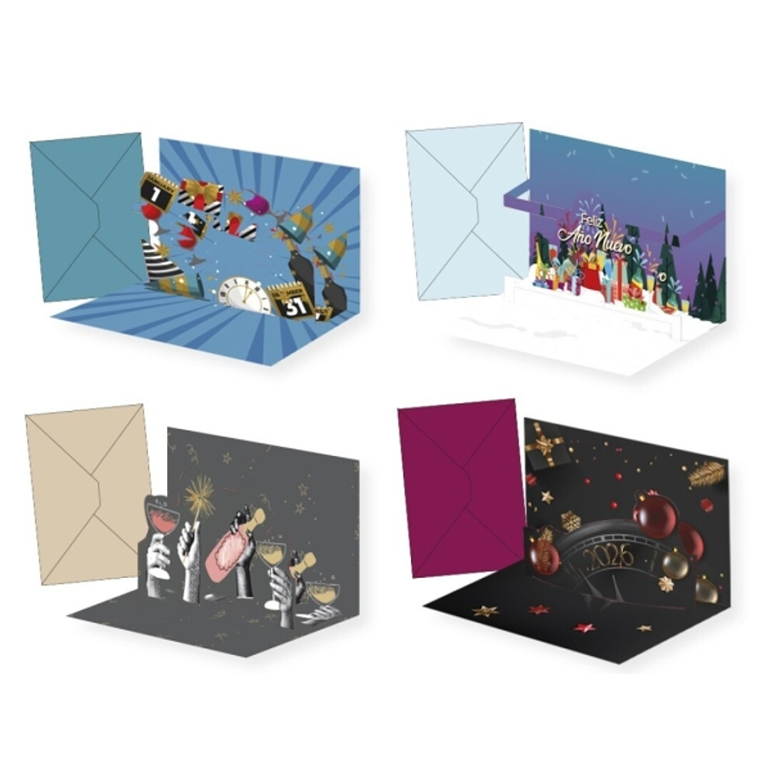 Bismark Tarjeta Pop Up de Felicitacion de Año Nuevo con Sobre - Decorada con Foil y Relieves Pop Up 1