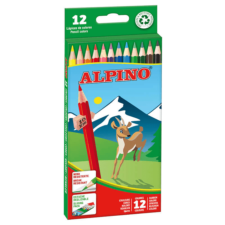 Alpino Pack de 12 Lapices de Colores Hexagonales - Mina de 3mm - Resistente a la Rotura - Bandeja Extraible - Colores Surtidos 1