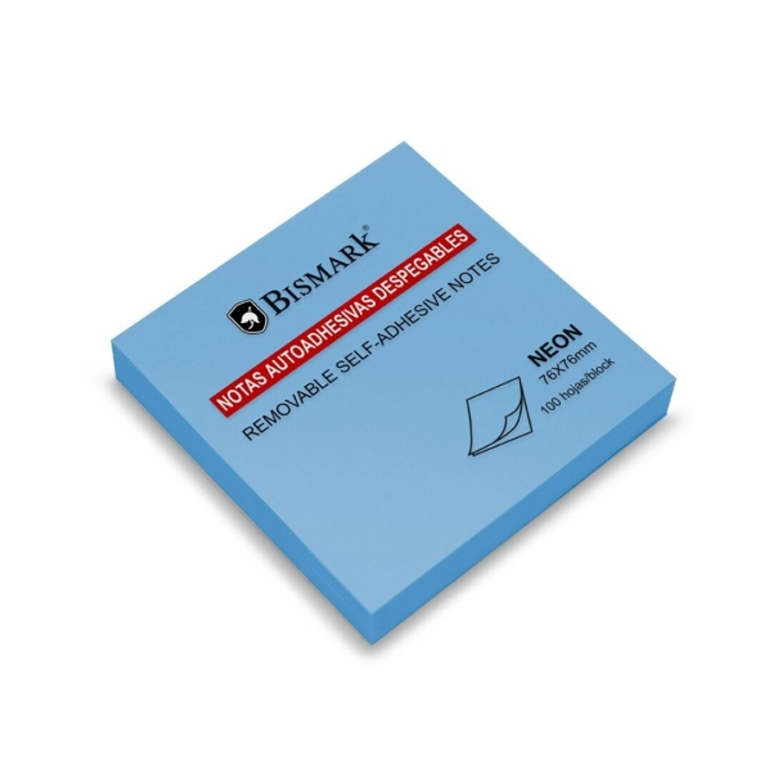 Bismark Bloc de 100 Notas Adhesivas 76x76mm - Color Azul Neon 1