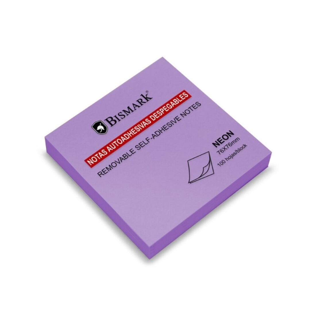 Bismark Bloc de 100 Notas Adhesivas 76x76mm - Color Morado Neon 1