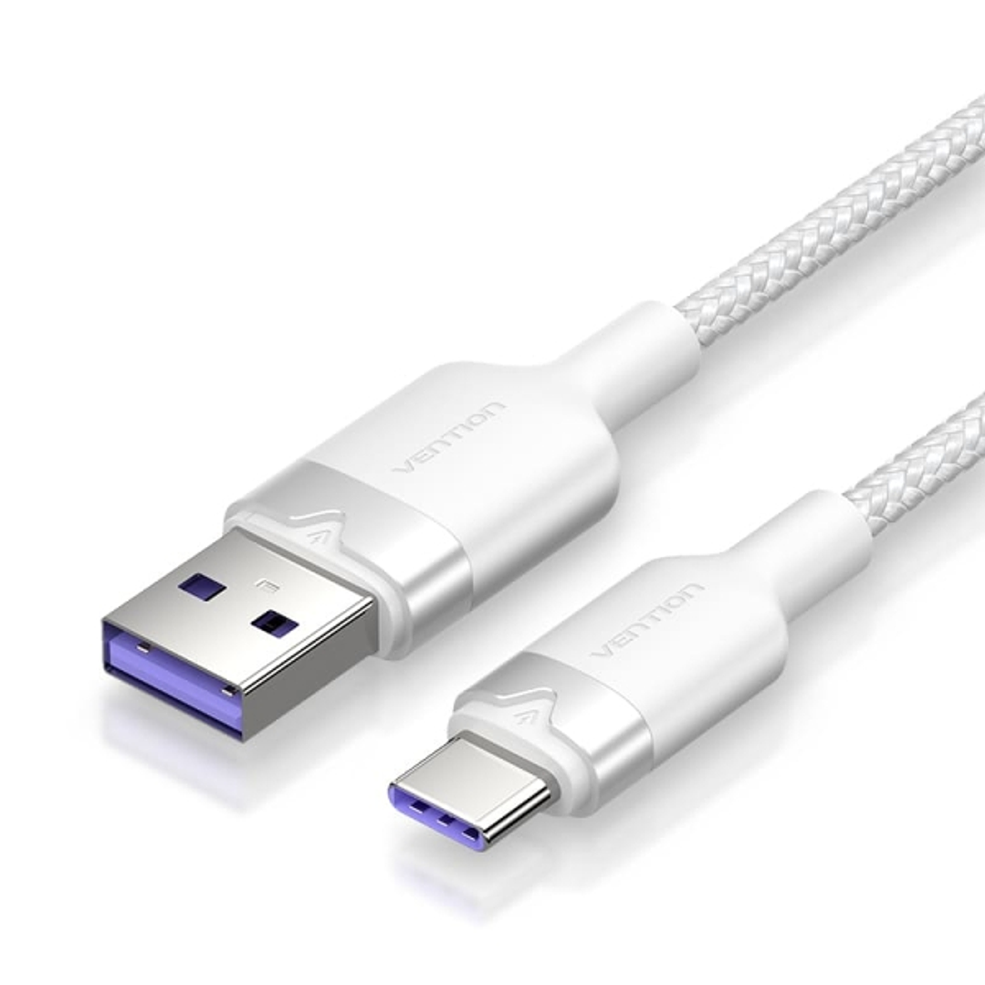 Vention Cable USB-C 2.0 a USB-A 6A 100W - 2m - Trenzado - Color Blanco 1