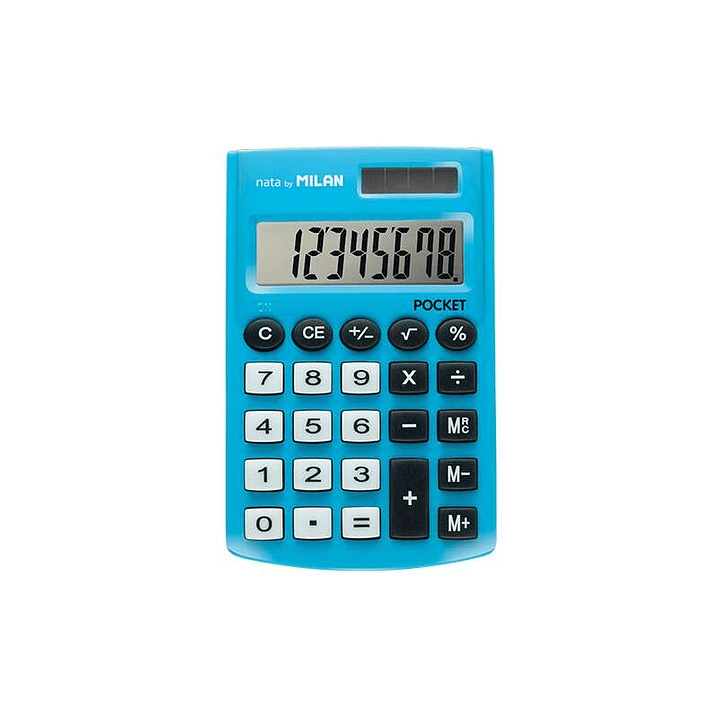 Milan Pocket Calculadora de Bolsillo con Pantalla de 8 Digitos - 3 Teclas de Memoria y Raiz Cuadrada - Teclas con Tacto Suave - Color Azul 1