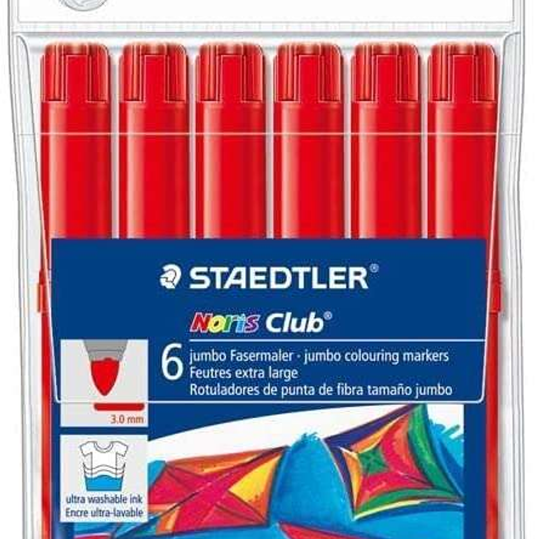 Staedtler Noris Watercolour 340 Pack de 6 Rotuladores de Gran Tamaño - Trazo 3mm Aprox - Lavable Facilmente - Tinta Base de Agua - Color Rojo 1