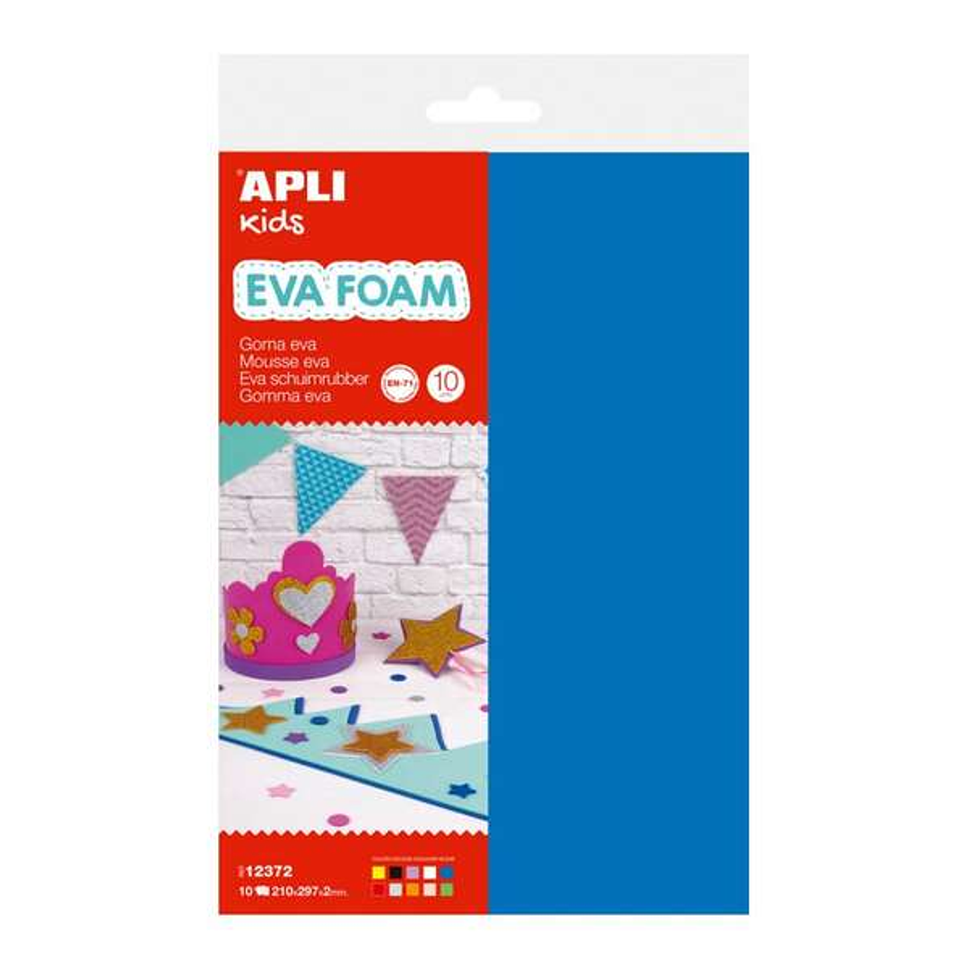 Apli Pack de 10 Goma Eva Multicolor A4 - Grosor 2 mm - Impermeable - Moldeable al Calor - Colores Surtidos 1