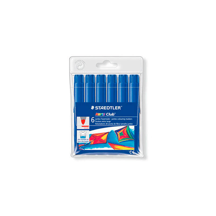 Staedtler Noris Watercolour 340 Pack de 6 Rotuladores de Gran Tamaño - Trazo 3mm Aprox - Lavable Facilmente - Tinta Base de Agua - Color Azul 1
