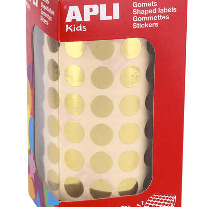 Apli Gomets Redondos de Ø 10.5mm en Oro Metalizado - 59 Hojas Pretroqueladas - 5192 Gomets por Rollo - Ideal para Actividades Infantiles - Cumple con  1