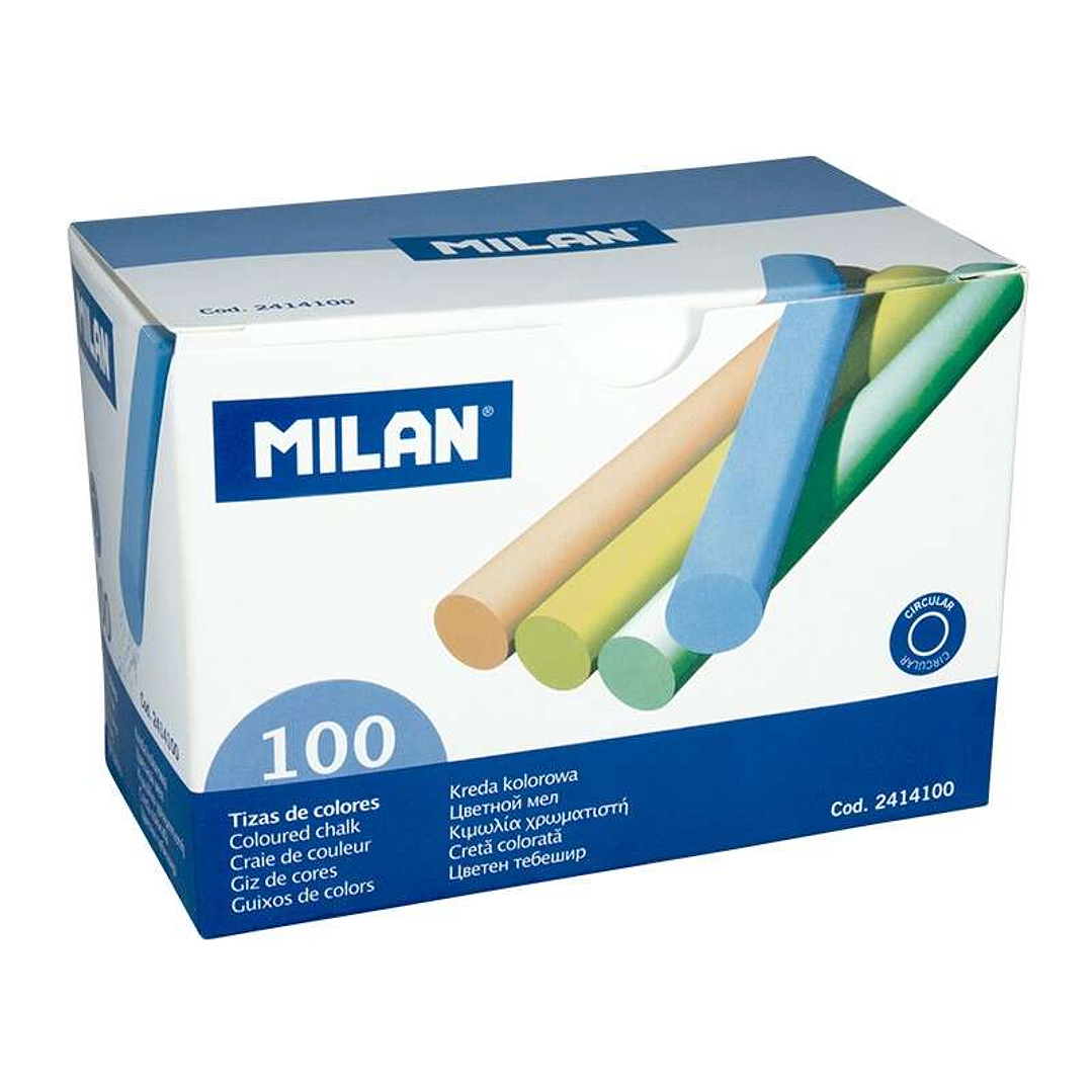 Milan Pack de 100 Tizas - Redondas - No Contienen Caseina - Colores Surtidos 1