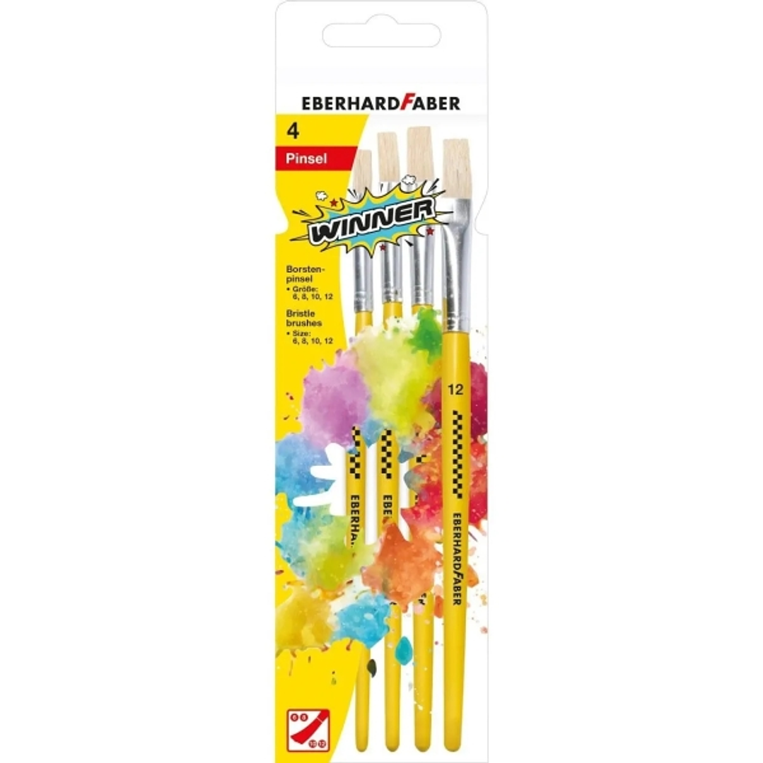 Eberhard Faber Winner Pack con 4 Pinceles de Pelo Cerda Tamaños 6, 8, 10, 12 - Virola de Aluminio 1