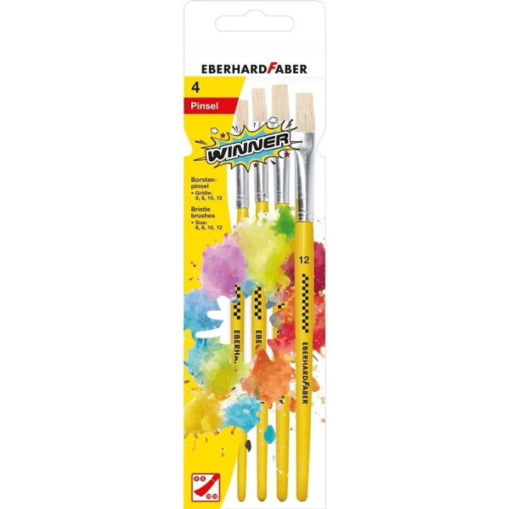 Eberhard Faber Winner Pack con 4 Pinceles de Pelo Cerda Tamaños 6, 8, 10, 12 - Virola de Aluminio 1