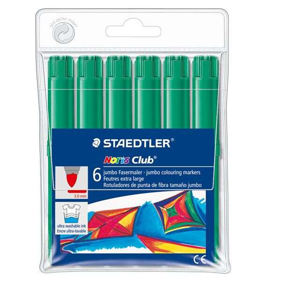Staedtler Noris Watercolour 340 Pack de 6 Rotuladores de Gran Tamaño - Trazo 3mm Aprox - Lavable Facilmente - Tinta Base de Agua - Color Verde 1