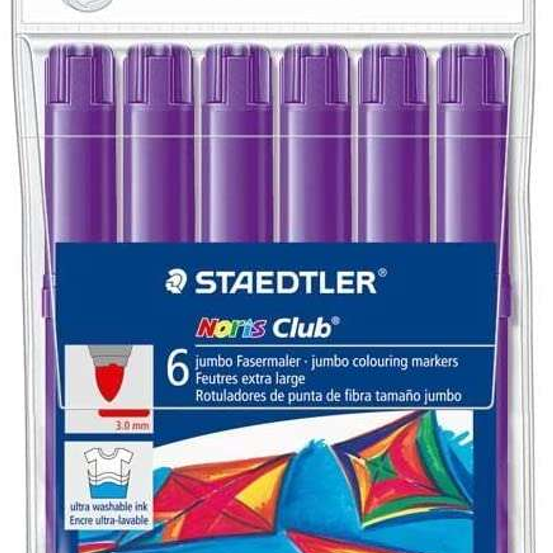Staedtler Noris Watercolour 340 Pack de 6 Rotuladores de Gran Tamaño - Trazo 3mm Aprox - Lavable Facilmente - Tinta Base de Agua - Color Violeta 1