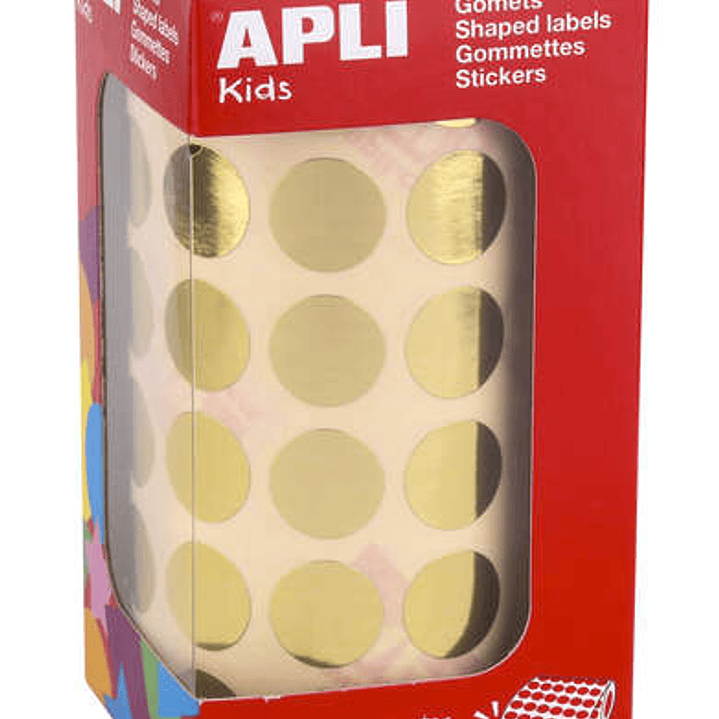 Apli Gomets Redondos Oro Metalizado - Ø 15mm - 2832 Gomets por Rollo - Adhesivo Permanente - Ideal para Escuelas y Talleres Infantiles 1