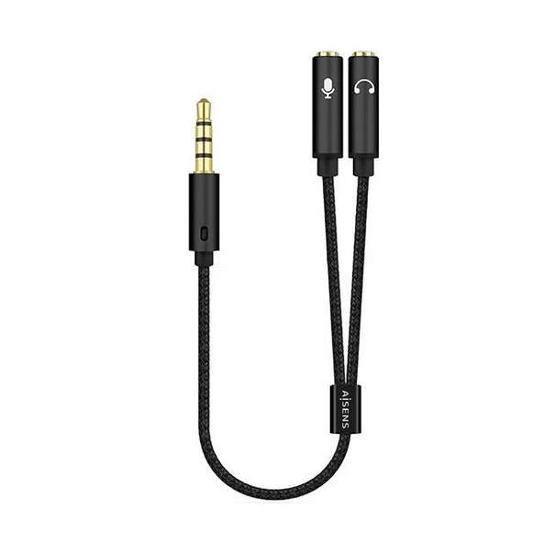 Aisens Cable Adaptador Audio JACK 3.5 4 Pines/M-2xJACK 3.5 3 Pines/H - 25cm - Color Negro 1