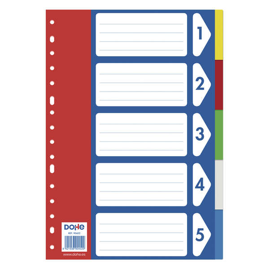 Dohe Separadores para Archivadores y Carpetas de Anillas - 120 Micras - Multitaladro de 16 Perforaciones - Bolsa Autoadhesiva Individual 1