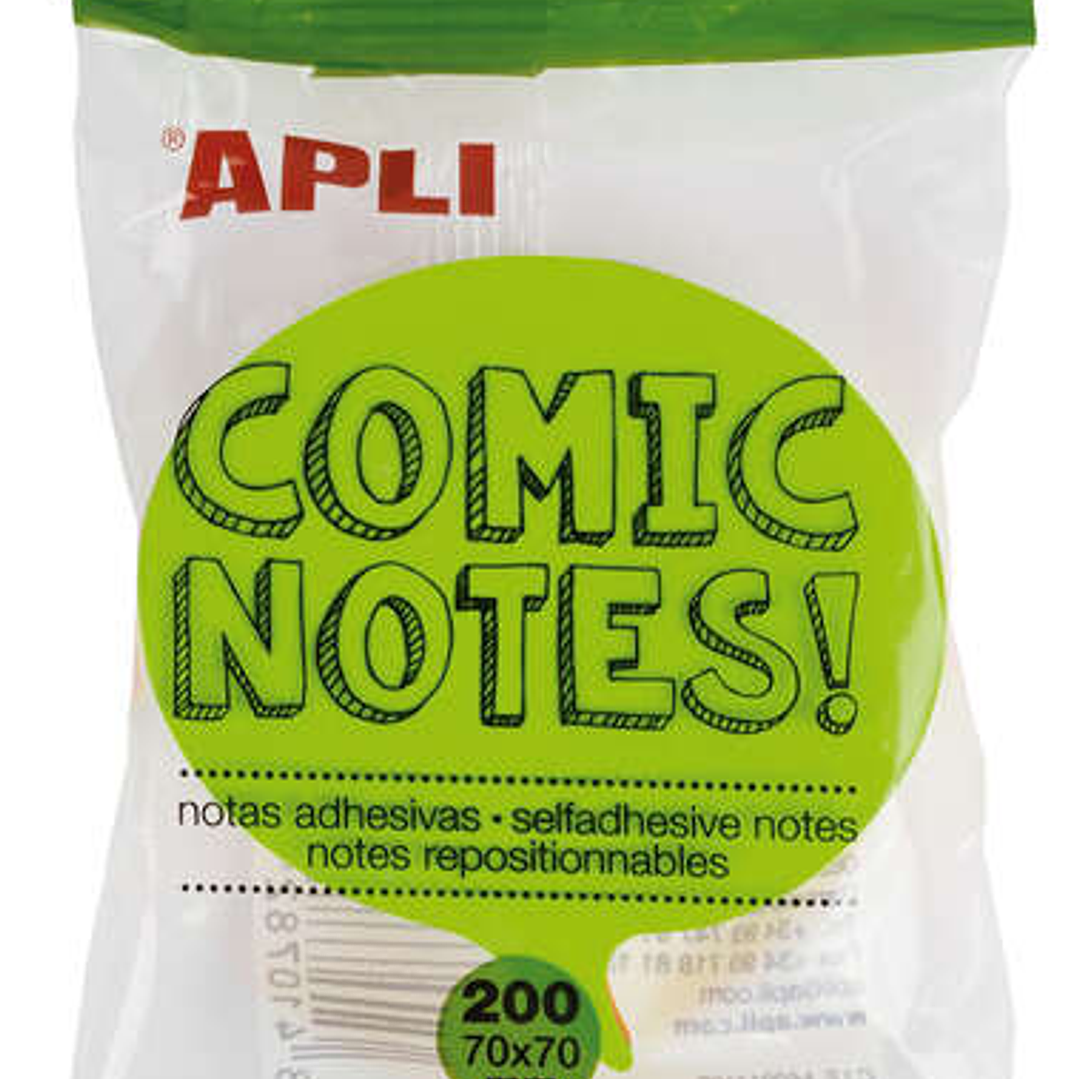 Apli Notas Adhesivas Comic 70x70mm - Bloc 200 Hojas - 4 Colores Surtidos - Fluorescentes 1