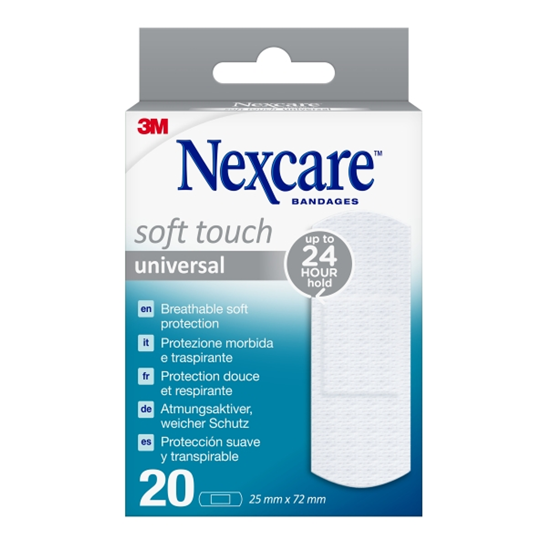 Nexcare Universal Soft Touch Pack de 20 Apositos para Heridas - 25x72mm - Transpirable - Tacto Agradable - Color Blanco 1
