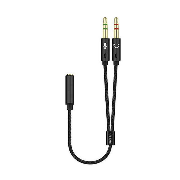 Aisens Cable Adaptador Audio JACK 3.5 4 Pines/H-2xJACK 3.5 3 Pines/M - 25cm - Color Negro 1