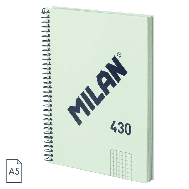 Milan Serie 1918 Cuaderno Espiral Formato A5 Cuadricula 5x5mm - 80 Hojas de 95 gr/m2 - Microperforado, 2 Taladros - Color Verde 1
