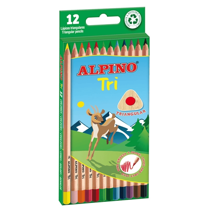 Alpino Tri Pack de 12 Lapices de Colores Triangulares - Mina de 3.3mm - Colores Surtidos 1
