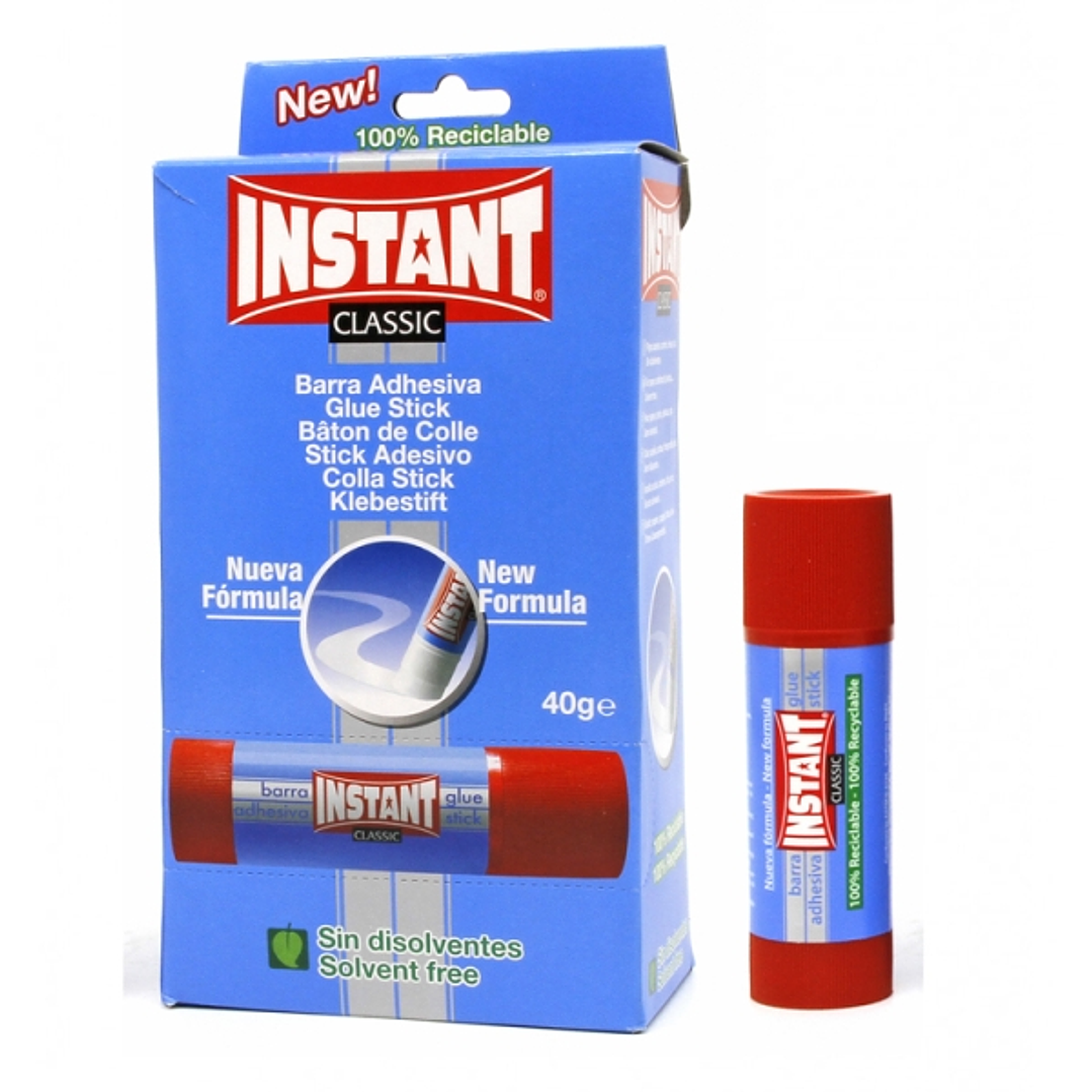 Instant Classic Barra de Pegamento 40grs - Apto para Uso Infantil y/o Domestico - Lavable - Sin Disolventes 1