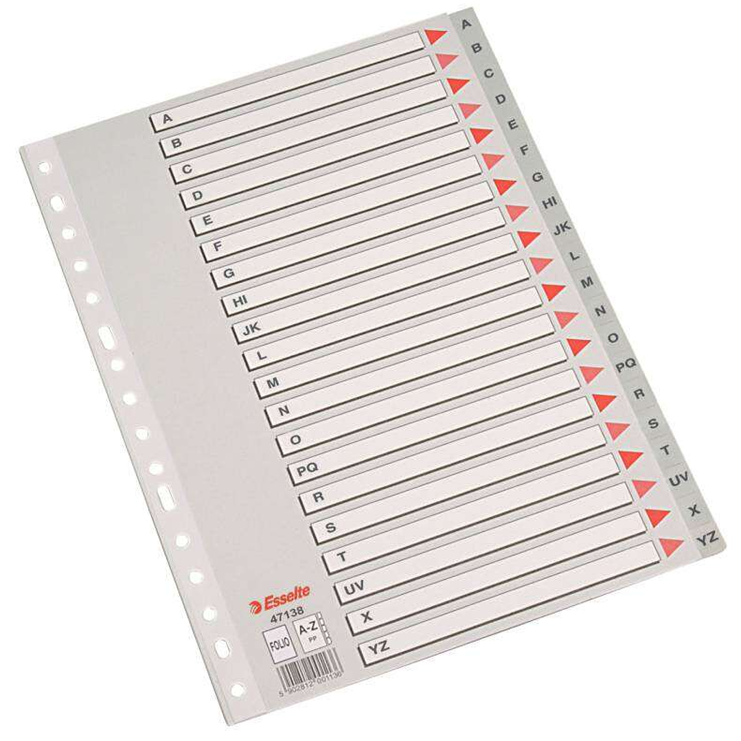 Esselte Indice Abecedario Plastico Caratula Indice A-Z Multitaladro - Tamaño Folio - Cartulina Indice Carton 1