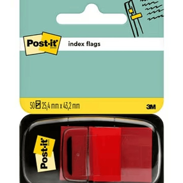 Post-it Index Dispensador con 50 Marcadores Reposicionables 25.4 x 43.2mm - Adherencia Firme - Para Marcar, Señalar o Destacar Informacion - Color Roj 1