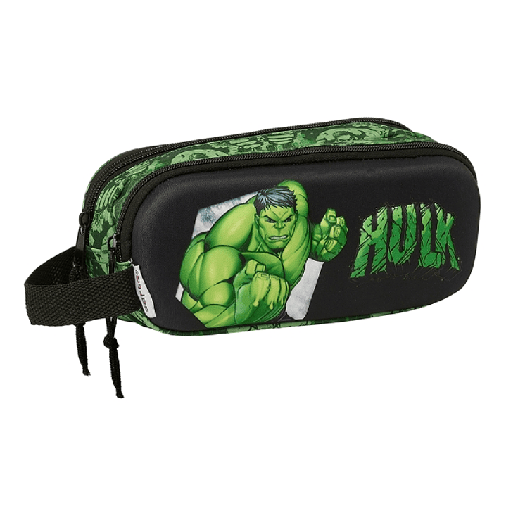 Safta Hulk Estuche Portatodo 3D - 2 Compartimentos - Asa de Mano - 21x8x6cm - Color Negro/Verde 1