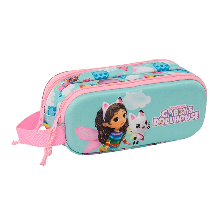 Safta Gabby'S Dollhouse Estuche Portatodo 3D - 2 Compartimentos - Asa de Mano - 21x8x6cm - Color Azul Claro 1