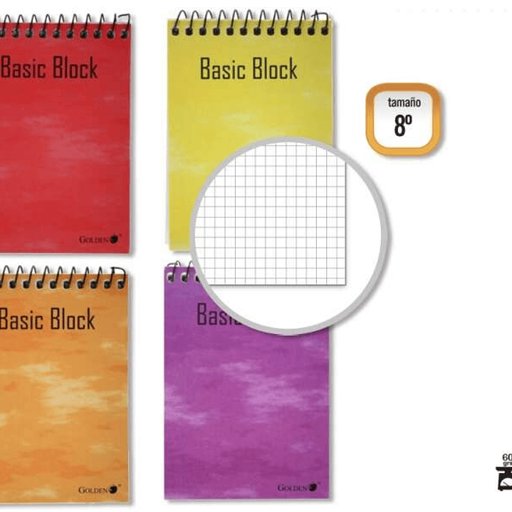 Golden Cuaderno Espiral Superior 8º Apaisado (153x102mm) 80 Hojas 60gr Cuadricula 4x4 - Tapa Plastificada - Margen Remarcado - Colores Surtidos 1