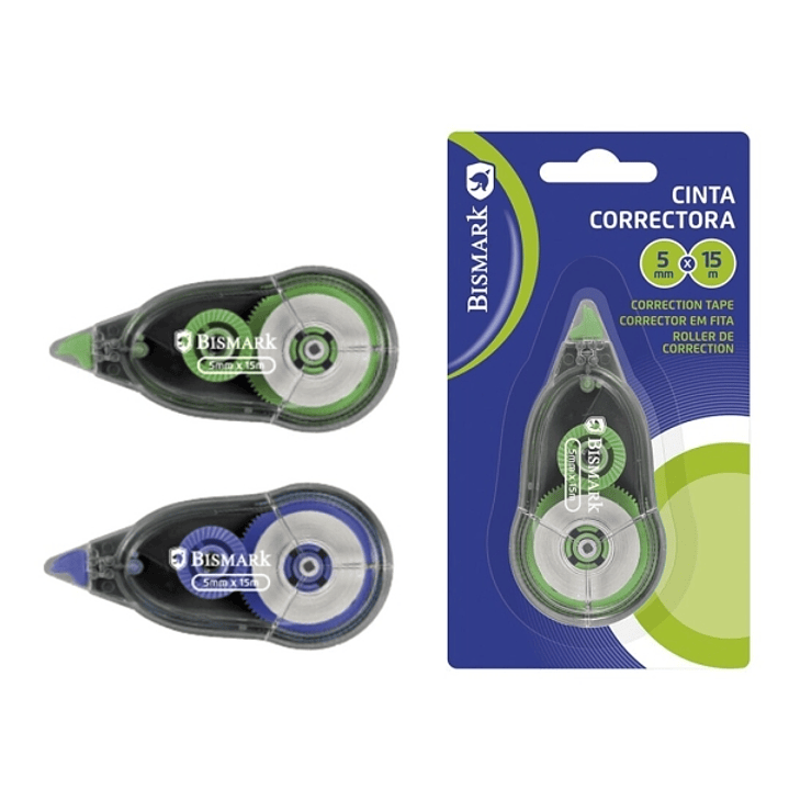 Bismark Cinta Correctora 5mmx15m - Perfecta Adherencia al Papel - Presentacion en Blister Individual - Colores Surtidos Aleatorios 1