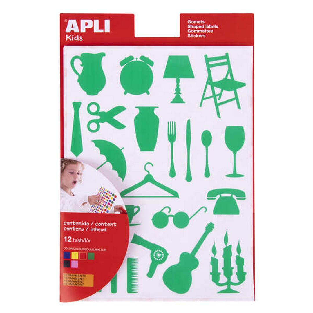 Apli Gomets Casa - 288 Unidades por Bolsa - Adhesivo Permanente con Formas de Objetos - Cumple con Normas EN-71 y FSC 1