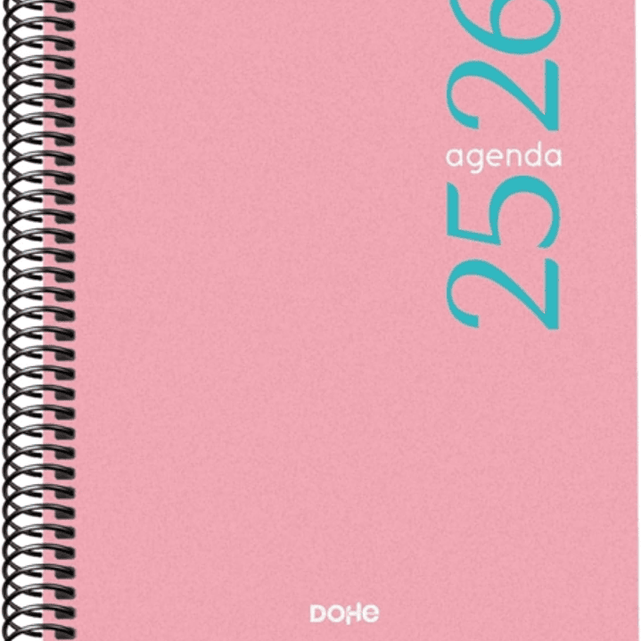 Dohe Esencial Agenda Escolar 25/26 Espiral A5 - Dia Pagina - Papel 70g/m2 - Cubierta en Polipropileno - Color Rosa 1