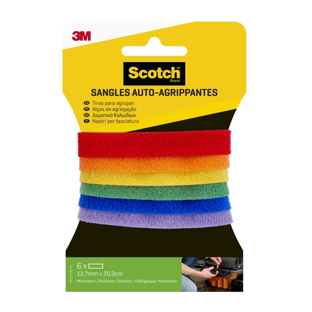 Scotch Pack de 6 Tiras Organizadoras de Cable - 12.7mm x 20.3cm - Colores Surtidos 1