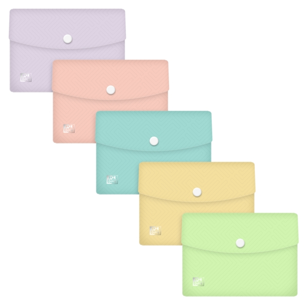 Oxford Urban A6 Sobre Portadocumentos de Plastico Rigido Translucido A6 - Capacidad hasta 40 Hojas - Cierre de Broche - Colores Pastel Surtidos 1