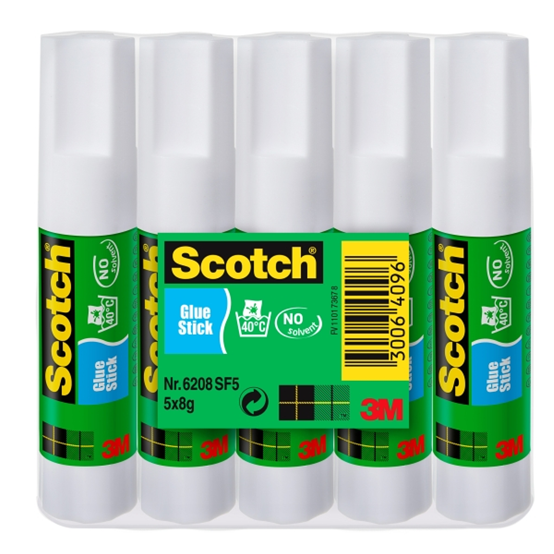 Scotch Pack de 5 Pegamentos en Barra Adhesivo Solido - 8gr por Unidad - Color Transparente 1