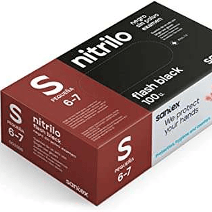Santex Flash Black Pack de 100 Guantes de Nitrilo Talla S - 6 gramos - Sin Polvo - Libre de Latex - No Esteriles - Color Negro 1