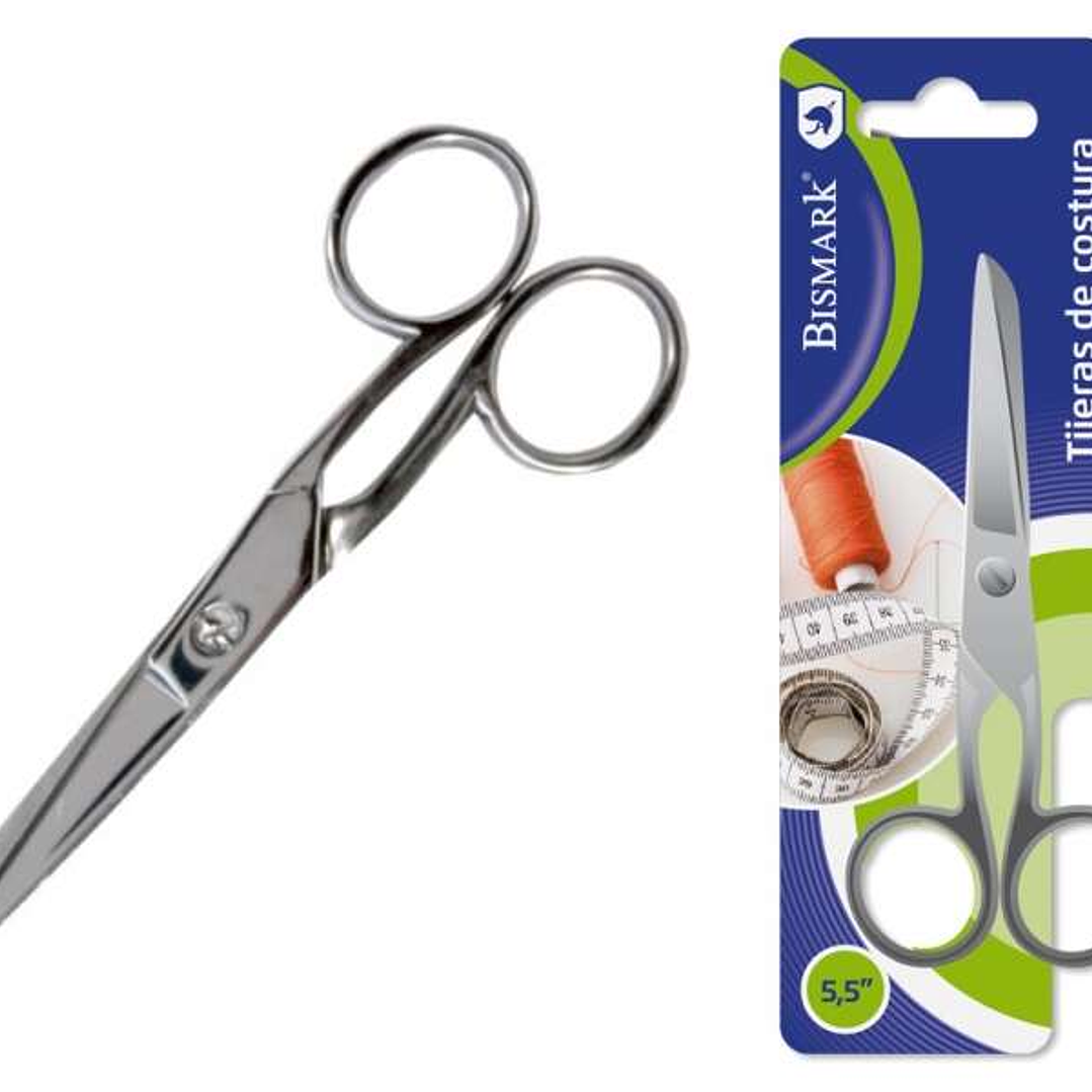 Bismark Tijera de Costura en Acero Inoxidable 14cm - Fijacion por Tornillo - Presion Constante Entre Hojas - Presentacion en Blister - Color Plata 1