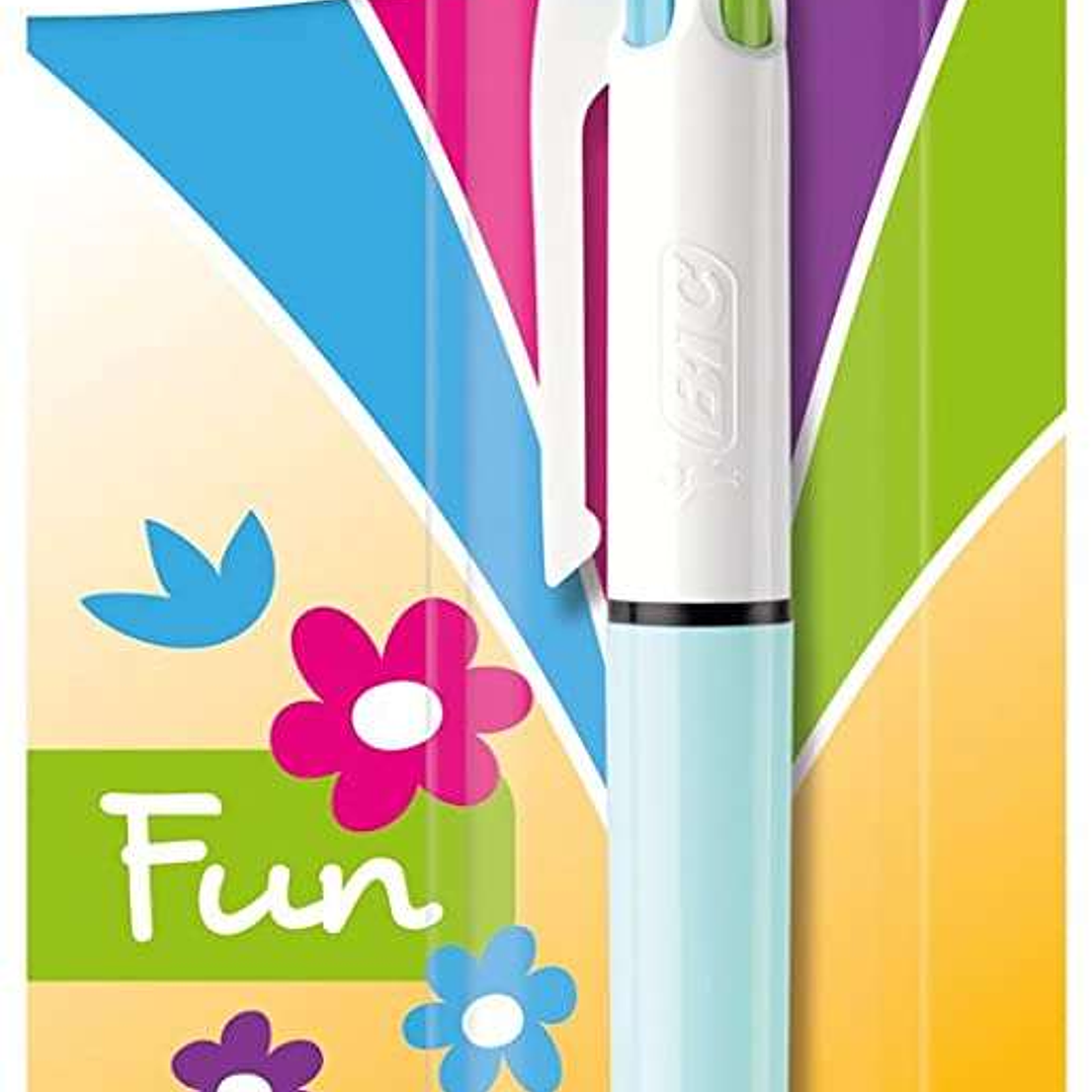 Bic 4 Colours Fun Boligrafo de Bola Retractil - Punta Media de 1.0mm - Tinta con Base de Aceite - Tinta de Colores: Rosa, Morado, Turquesa y Verde Lim 1