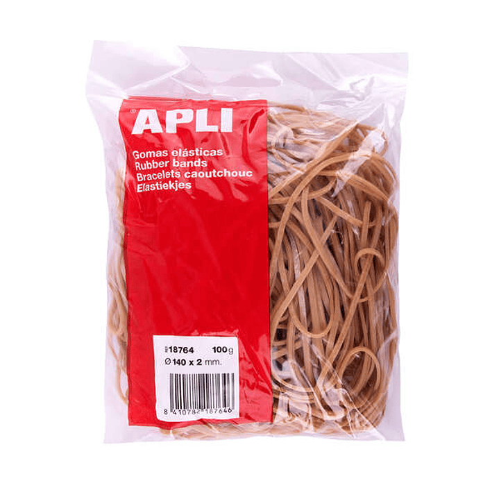 Apli Gomas Elasticas Ø 140 x2mm - Bolsa con Zip y Eurohole - 100g de Contenido - 70% de Caucho Natural - Gran Elasticidad y Excelente Resistencia 1