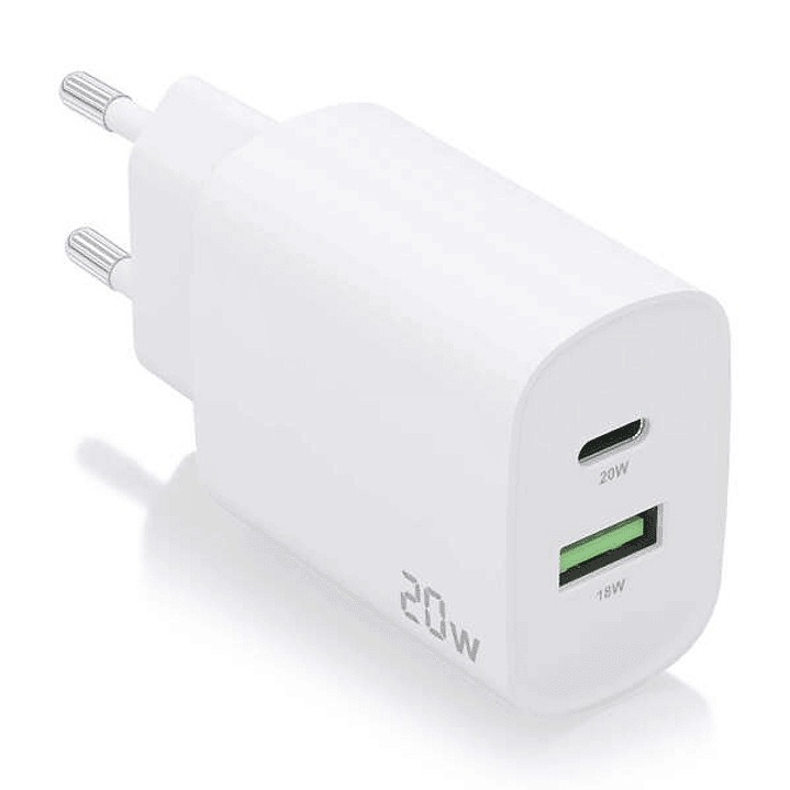 Aisens Cargador 20W - 1xUSB-C PD3.0 - 1xUSB-A QC3.0 - Color Blanco 1