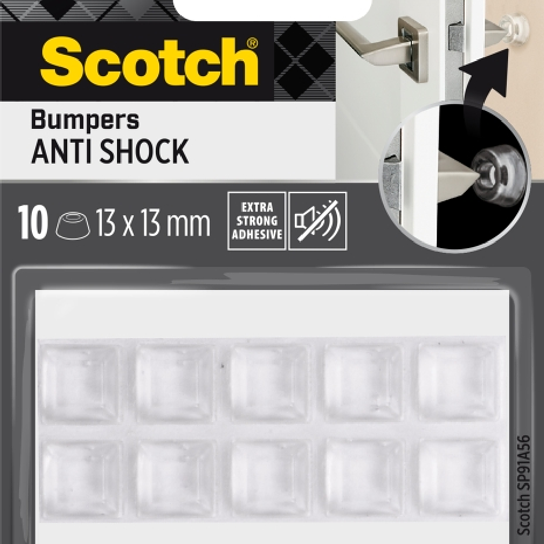 Scotch Pack de 10 Topes Adhesivos para Paredes - Antichoque - 13x13mm - Color Transparente 1