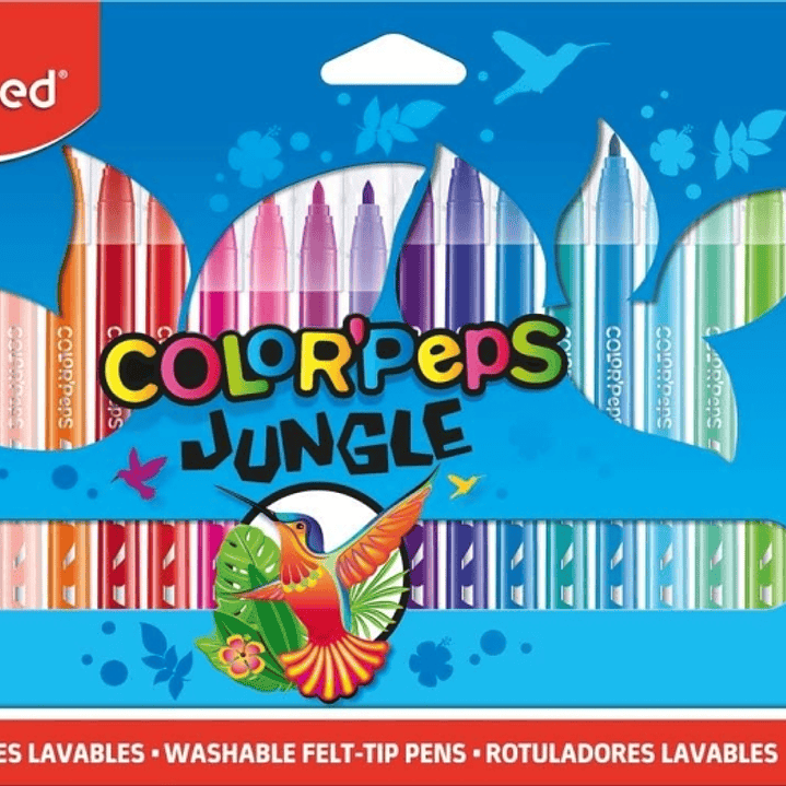 Maped Color´Peps Jungle Pack de 24 Rotuladores con Punta Media Bloqueada 2mm - Ojival, Suave y Flexible - Tinta Lavable - Colores Surtidos 1
